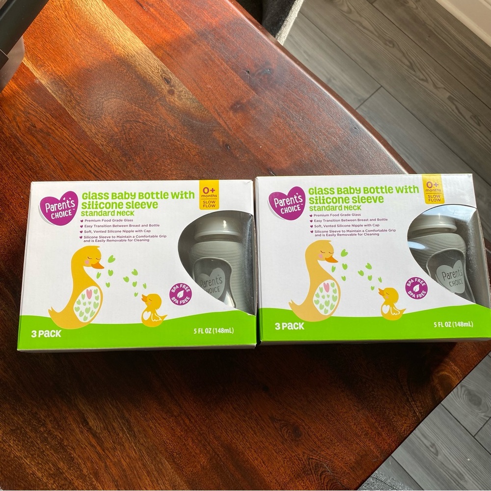 BNIB Two Boxes Parent's Choice Glass Baby Bottles w/ Silicone Sleeve (6 bottles)